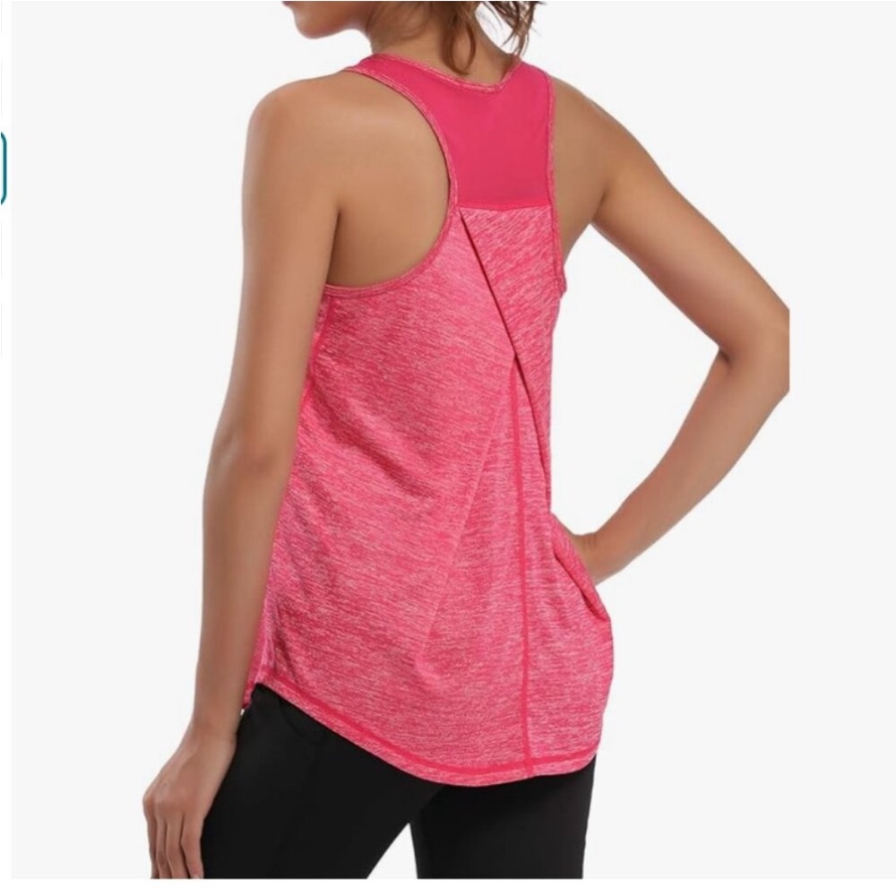 MESH Racerback Tank Top Yoga Running Athletic Shirt Scoop Neck ROSE RED * Large